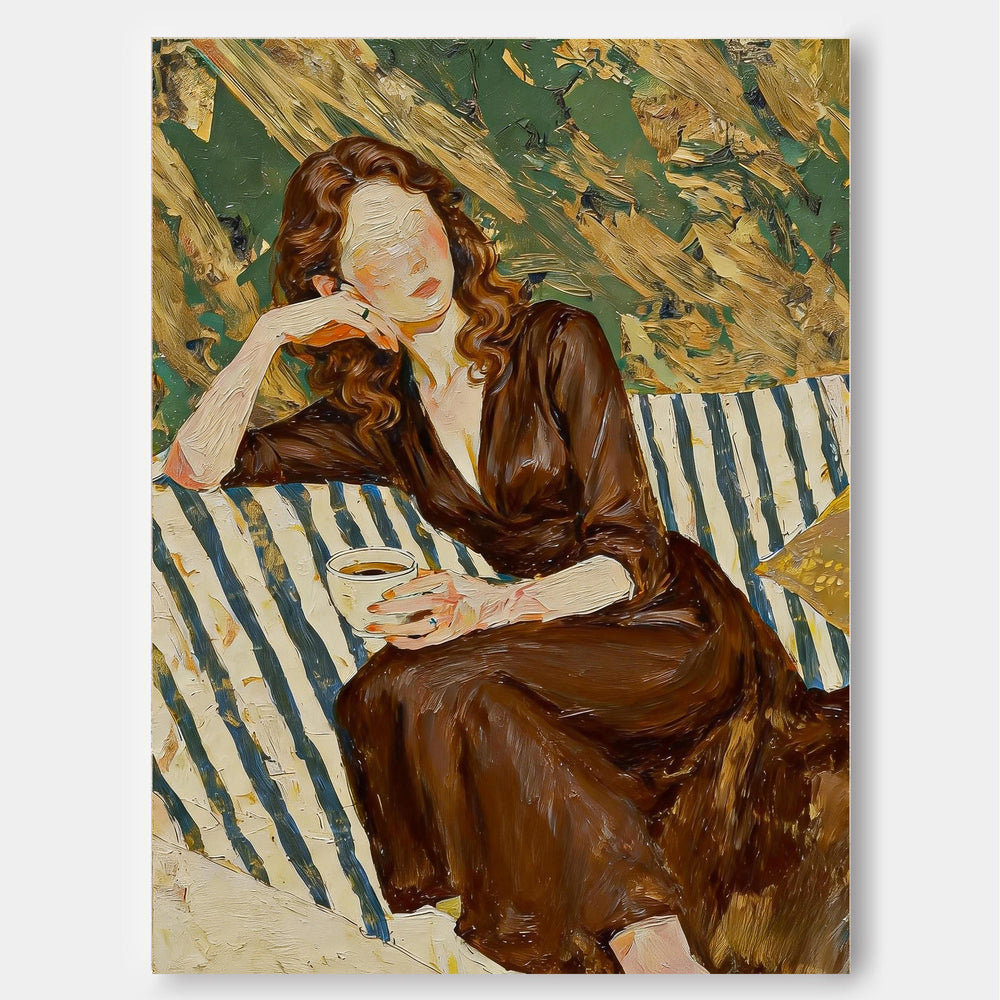 Modern Impasto Painting Elegant Woman Canvas Wall Art Textured Abstract Portrait Impressionist Figurative Art