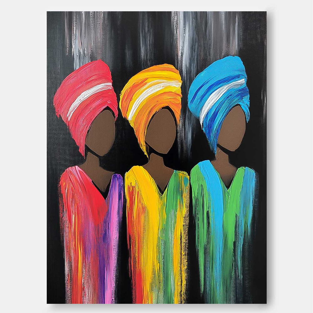 Abstract Woman Wall Art Large Three Girl Portrait Artwork Origina Acrylic Painting Canvas Framed