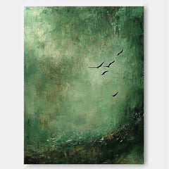 Modern Green Wall Art Original Nature Landscape Artwork Large Abstract Forest Oil Painting on Canvas