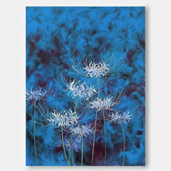 Original Modern Equinox Flower Artwork Abstract Hand Painted Oil Painting On Canvas Blue Floral Wall Art Home Decor