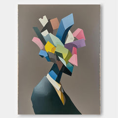 Large Abstract Portrait Wall Art Original Textured Geometric Shapes People Painting Canvas Home Decor
