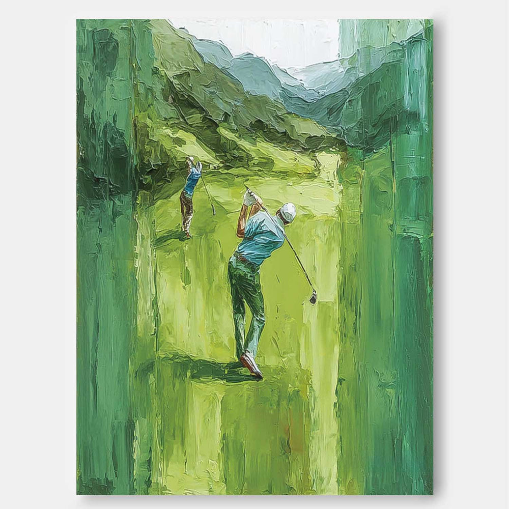 Large Green Hills Full Of Life Wall Art Abstract Golf Oil Painting Canvas Original People sports Artwork