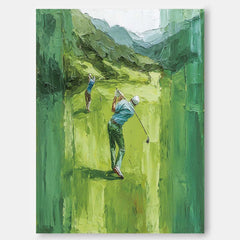 Large Green Hills Full Of Life Wall Art Abstract Golf Oil Painting Canvas Original People sports Artwork