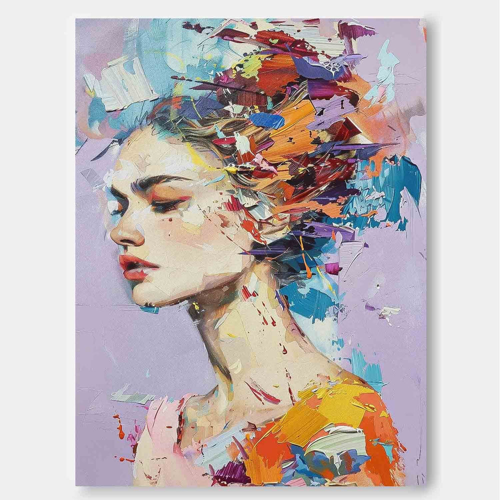 Original Wall Art Abstract Lady Painting Colorful Face Artwork Large Portrait Painting For Living Room