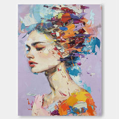 Original Wall Art Abstract Lady Painting Colorful Face Artwork Large Portrait Painting For Living Room
