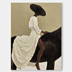 Vintage Horse Girl Oil Painting Victorian Portrait Equestrian Wall Art Textured Canvas Art Home Decor