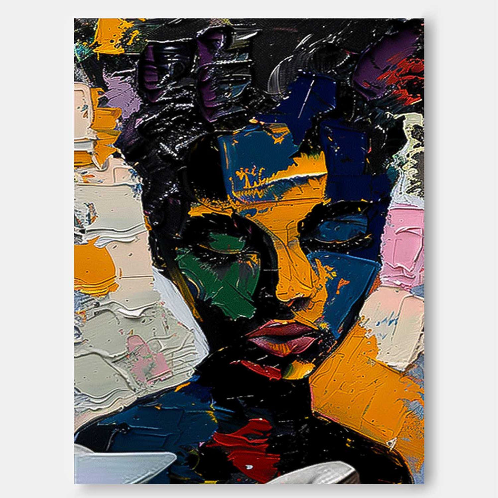 Original Exquisite Lady Wall Art Abstract Color Profile Artwork Large Portrait Painting Framed Home Decor