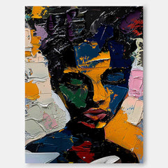 Original Exquisite Lady Wall Art Abstract Color Profile Artwork Large Portrait Painting Framed Home Decor
