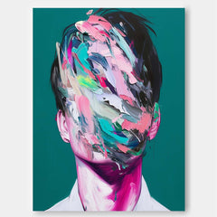 Face Figurative Texture Portrait Large Handsome Boy Wall Art Original Man Painting Canvas Fashion Home Decor