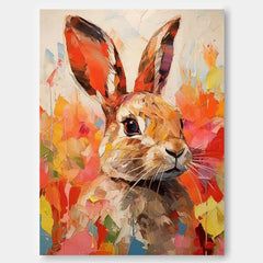 Bright Red Rabbit Oil Painting Modern Colorful Texture Animal Oil Painting Impressionist Bunny Wall Art