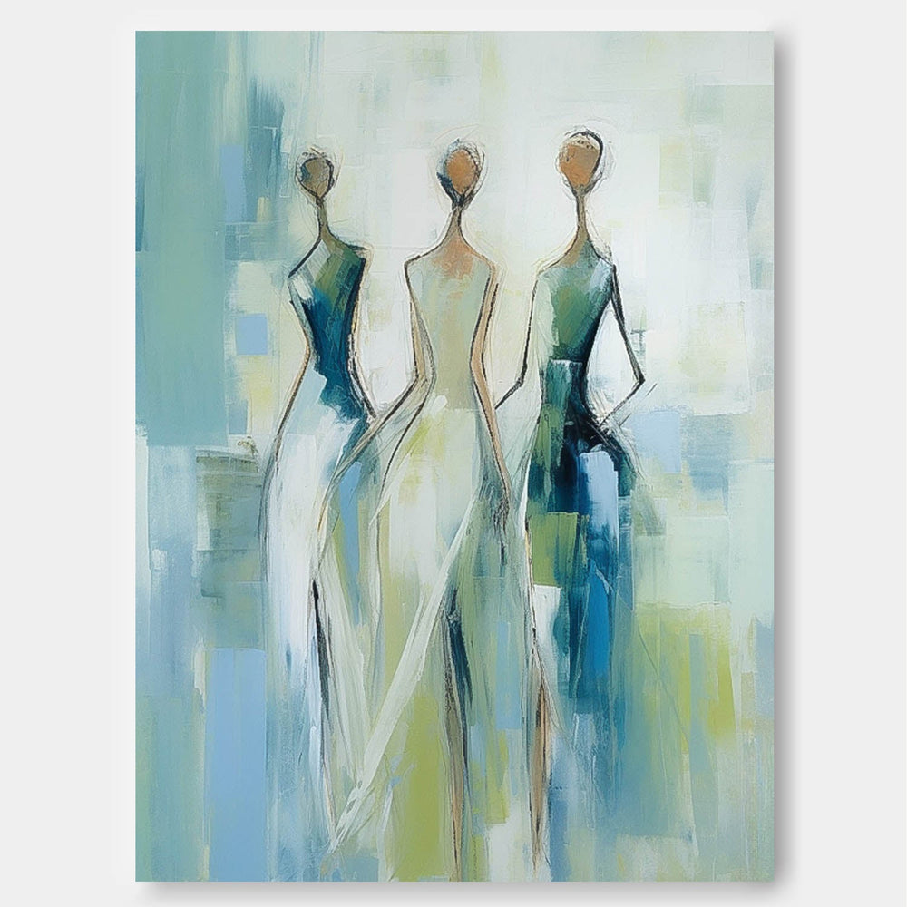 Modern Blue Minimal Abstract Painting Contemporary Gallery Wall Art Figure Neutral Wall Decor Line