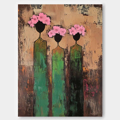 Abstract Simple Characters Artwork Original Retro Painting Pink And Green Modern People Silhouette Wall Art