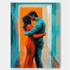 Colorful Texture Lovers Embrace Abstract Wall Art Large Portrait Artwork Original Figure Acrylic Painting