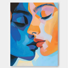 Figure Abstract Painting Two persons Face Wall Art Lady Oil Painting On Canvas Framed For Living Room