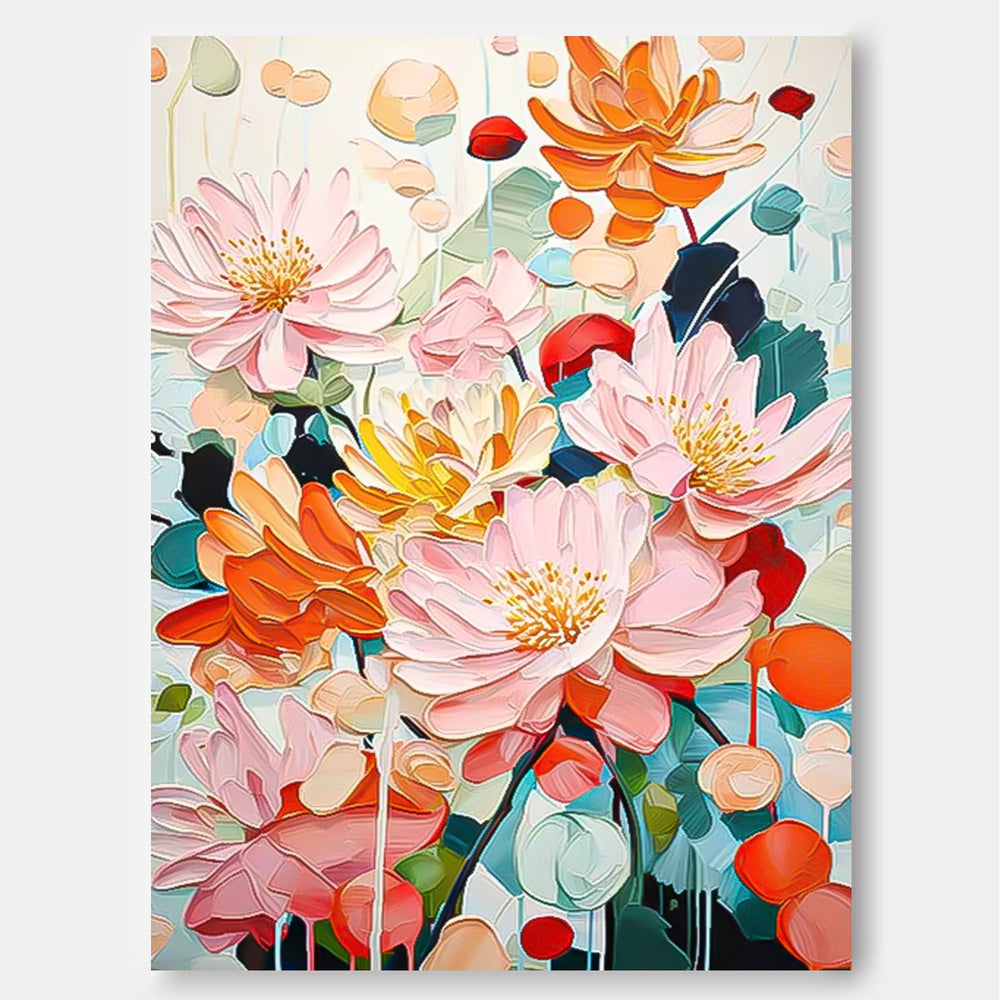 Abstract Colorful Chrysanthemum Flower Oil Painting on Canvas Big Original Texture Flowers Artwork