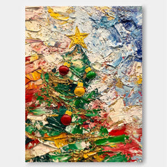 Colorful Acrylic Painting Original Christmas Tree Painting Texture Abstract Christmas Tree Art Home Decor