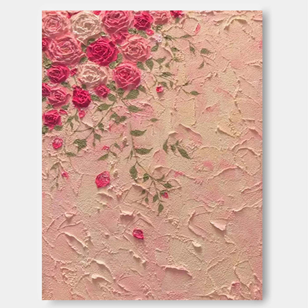Large Texture Pink Flowers Acrylic Painting On Canvas Original Pink Flowers Wall Art Modern Minimalist Oil Painting Living Room Home Decor