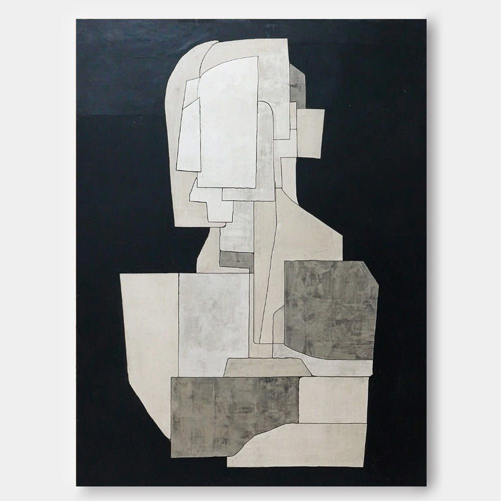 Abstract Geometric Black & White Wall Art Canvas Minimalist Decor Art Contemporary Painting For Art Enthusiasts