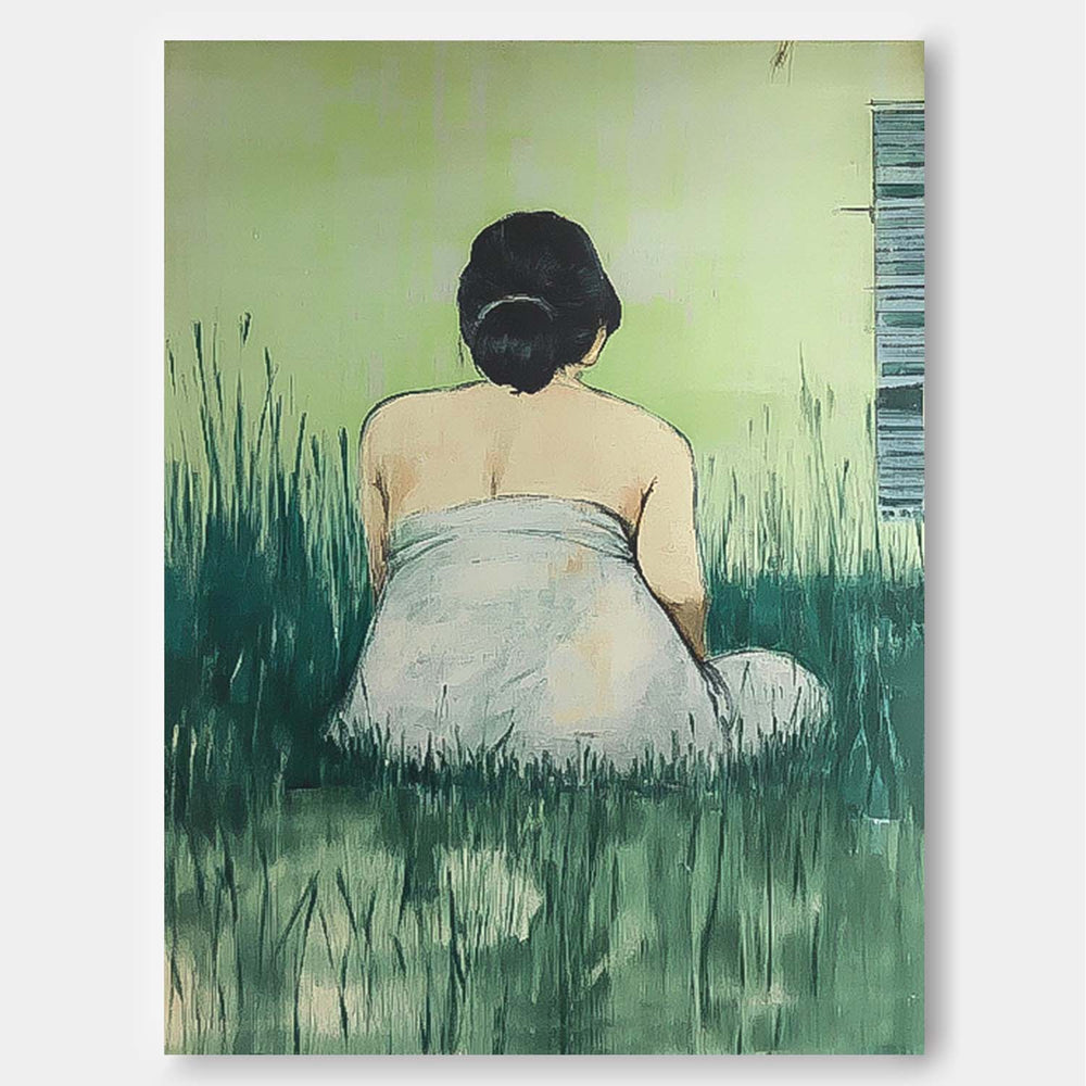 Girl Back Wall Art painting Abstract Lady Acrylic Painting Large Woman in the grass Artwork Home Decor