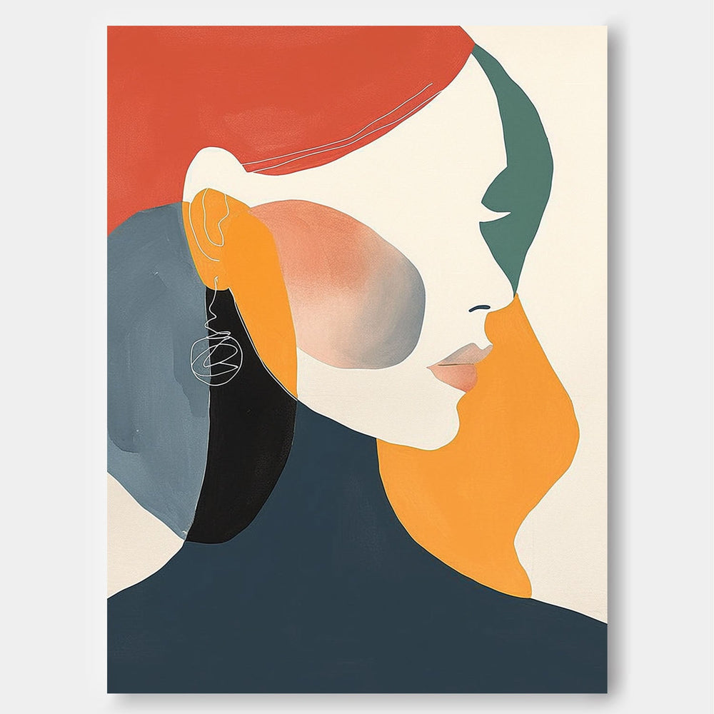 Minimalism Colorful Abstract Face Profile Acrylic painting Original Nordic Style Wall Art Large Figure Artwork
