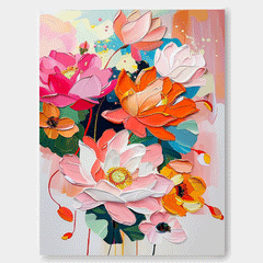 Abstract Colorful Lotus Flower Oil Painting on Canvas Big Original Texture Flowers Artwork Framed