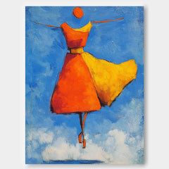 Modern Orange Skirt Framed Minimalist People Silhouette Wall Art Original Vibrant Color Oil Painting