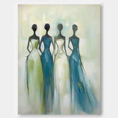 Contemporary Gallery Wall Art Modern Blue Minimal Abstract Painting Figure Neutral Wall Decor Line
