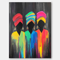Origina Acrylic Painting Canvas Framed Abstract Woman Wall Art Large Three Girl Portrait Artwork