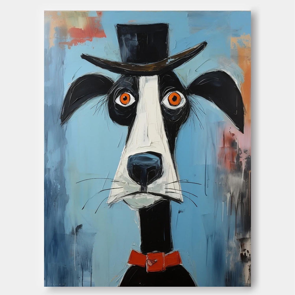 Puppy In A Hat Large Artwork Abstract Cute Dog Acrylic Painting Modern Doberman Pinscher Oil Painting Home Decor