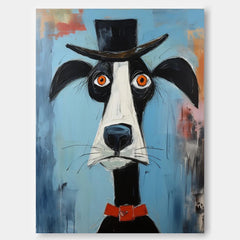 Puppy In A Hat Large Artwork Abstract Cute Dog Acrylic Painting Modern Doberman Pinscher Oil Painting Home Decor