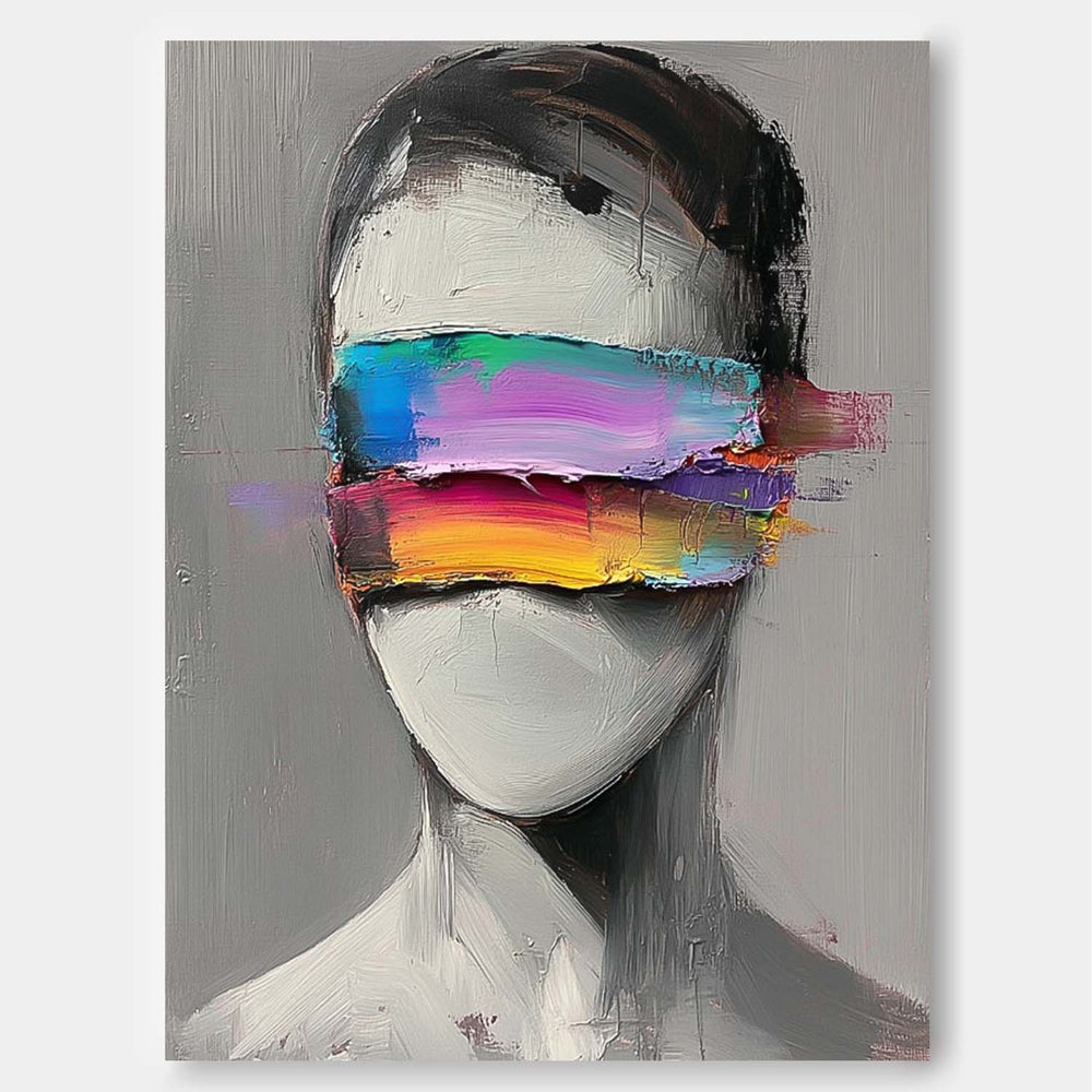 Large Grey Acrylic Painting Framed Original Faceless Portrait Contemporary Wall Art Abstract Artwork