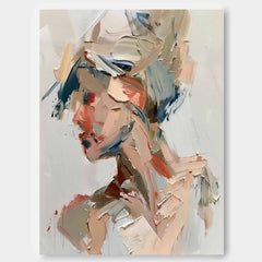 Original Vague Texture Girl Wall Art Abstract Figure oil Painting On Canvas Minimalist Modern Artwork