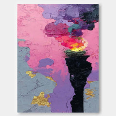 Original Bird's Nest Flames Painting Bright Texture Acrylic painting Abstract Large Wall Art Fashion Art
