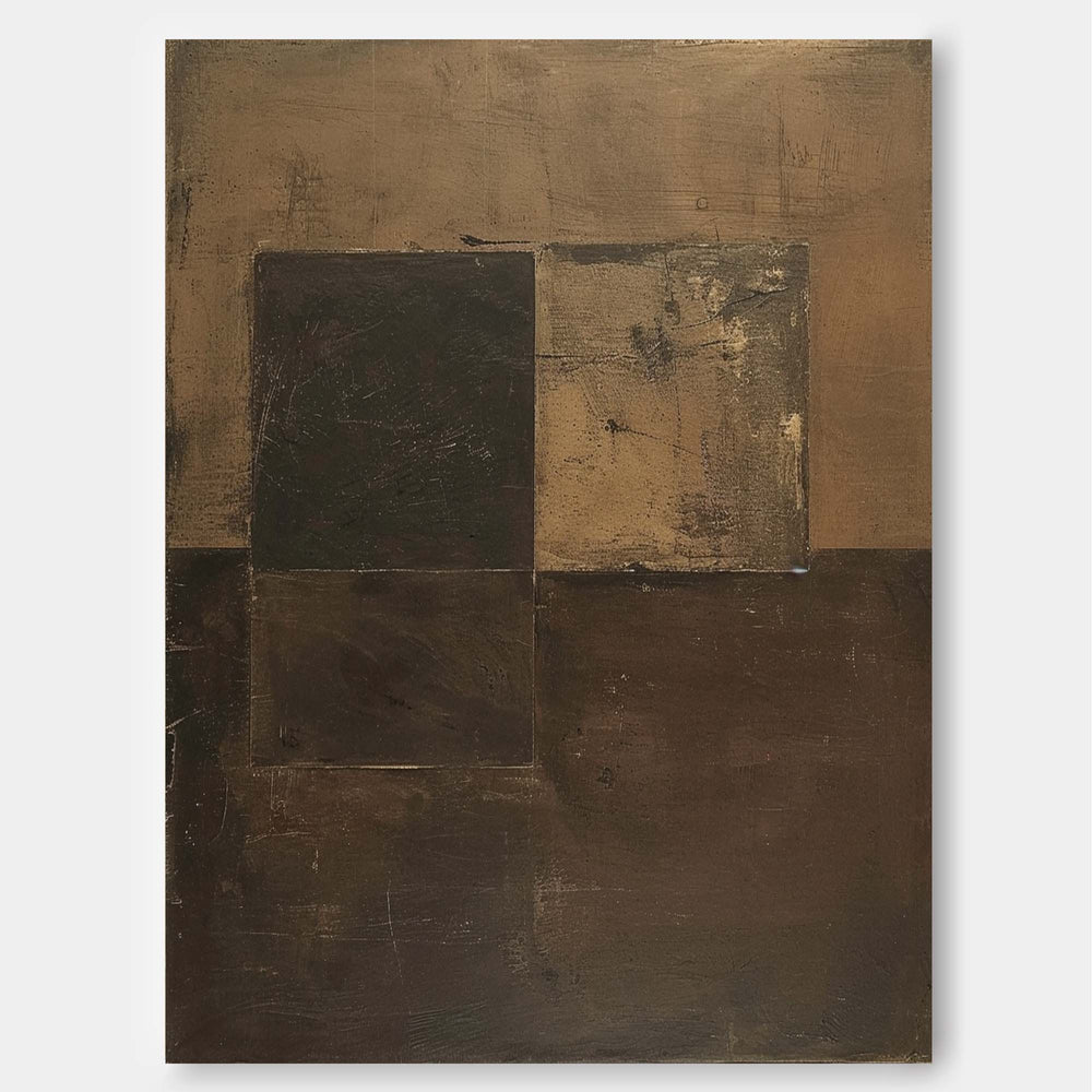 Brown Modern Minimalist Wall Art Large Original Abstract Oil Painting On Canvas For Living Room