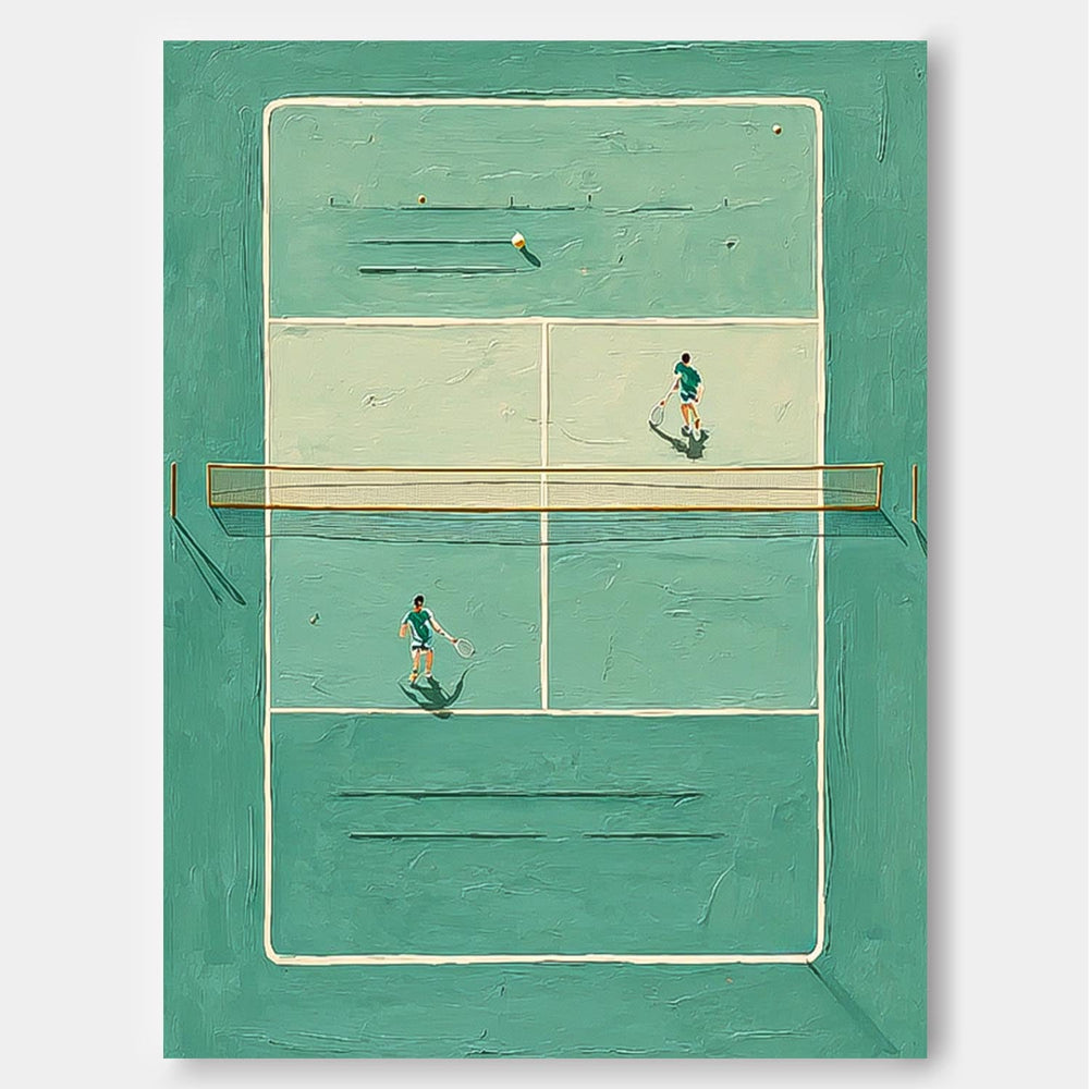 Large Tennis Wall Art Original Green Tennis Court Oil Painting Tennis Lovers Gifts Sports Decor