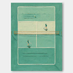 Large Tennis Wall Art Original Green Tennis Court Oil Painting Tennis Lovers Gifts Sports Decor