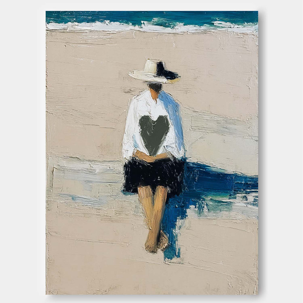 Modern Artwork Original Beach Boy Oil Painting Style for Romantic Holding Love Heart Canvas Wall Art Decor