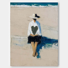 Modern Artwork Original Beach Boy Oil Painting Style for Romantic Holding Love Heart Canvas Wall Art Decor
