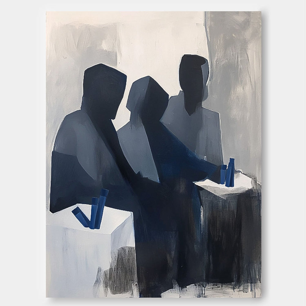 Modern Grey Minimal Abstract Painting Contemporary Gallery Wall Art Figure Neutral Wall Decor Line