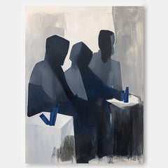 Modern Grey Minimal Abstract Painting Contemporary Gallery Wall Art Figure Neutral Wall Decor Line