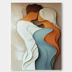 Original Figure Acrylic Painting Large Texture Lovers Kiss Abstract Wall Art Portrait Artwork Home Decor