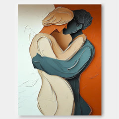 Large Texture Lovers Kiss Abstract Wall Art Portrait Artwork Original Figure Acrylic Painting Home Decor