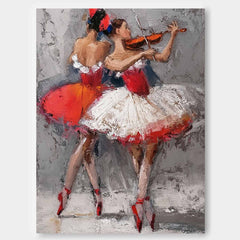 Original Sisters Acrylic Painting Canvas Abstract Lady Wall Art Framed Large Ballet Girl Artwork