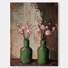 Large Textured Retro Vase ArtFlowers Acrylic Painting Canvas Original Floral Painting For Living Room