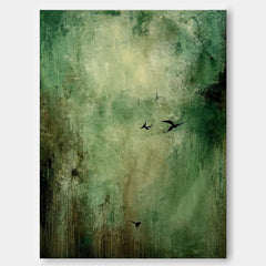 Modern Green Wall Art Large Abstract Forest Oil Painting on Canvas Original Nature Landscape Artwork