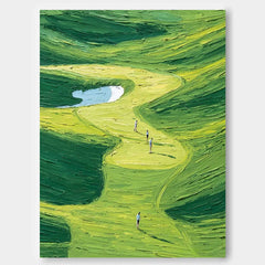 Large Green Hills Full Of Life Wall Art Abstract Pedestrians Strolling Oil Painting Canvas Original Artwork