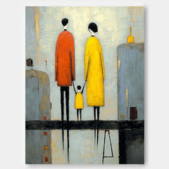 Minimalist Family Wall Art Original Neutral Background Oil Painting Modern City Silhouette Home Decor