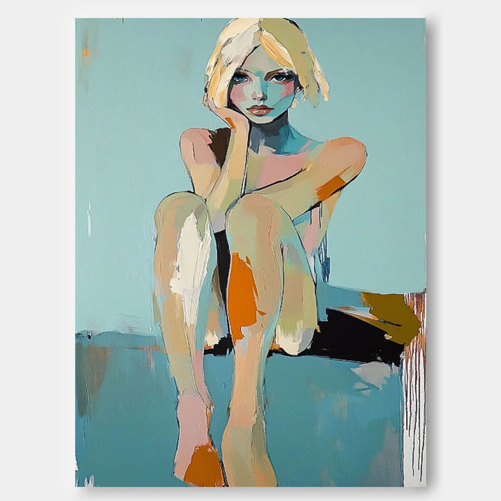 Large Girl Portrait Painting Abstract Lady Painting Woman Artwork Original Wall Art Framed Home Decor