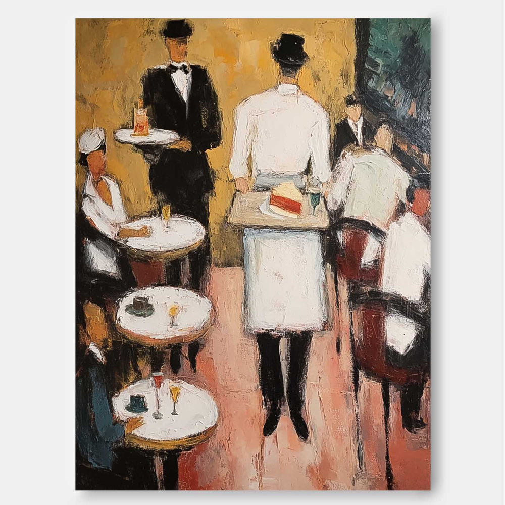 Original Realistic Life Oil Painting Restaurant Environmental Characters Canvas Wall Art Modern Artwork Decor