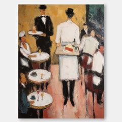 Original Realistic Life Oil Painting Restaurant Environmental Characters Canvas Wall Art Modern Artwork Decor